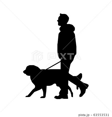 歩いている人物 歩行者 全身 横向き シルエットイラスト 犬の散歩をする男性のイラスト素材