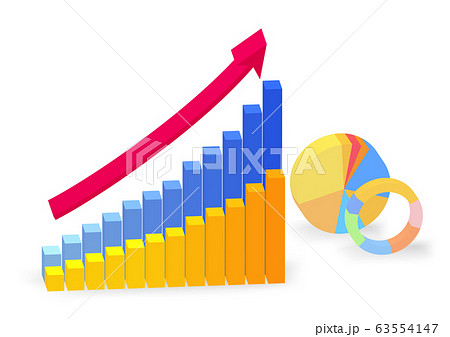 円グラフと棒グラフ 矢印資料 3d立体白背景のイラスト素材