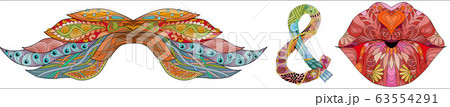 Mustache and lips ornate sketch for your design. 63554291