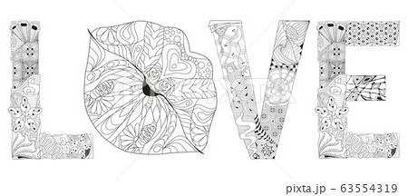 Word LOVE with lips silhouette. Vector decorative Word LOVE with lips silhouette. Vector decorative 63554319