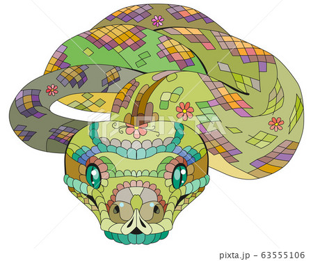 Zentangle snake. Hand drawn decorative vectorのイラスト素材