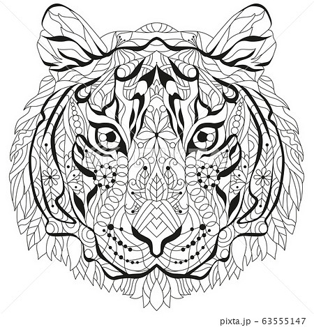 Zentangle tiger head. Hand drawn decorative vectorのイラスト