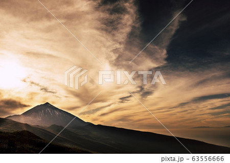 Mount Teide under clouds during sunset in Tenerife, Spain 63556666