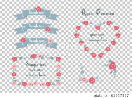 バラ リボン フレーム セットのイラスト素材
