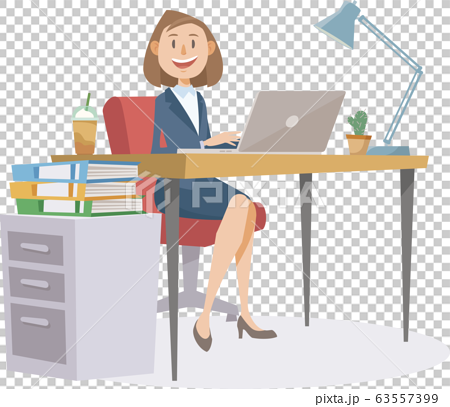 Female office worker doing desk work with a smile - Stock Illustration  [63557399] - PIXTA