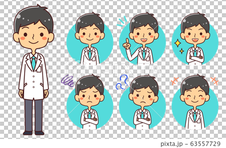医者 ドクター 若い男性 全身 アイコン セットのイラスト素材