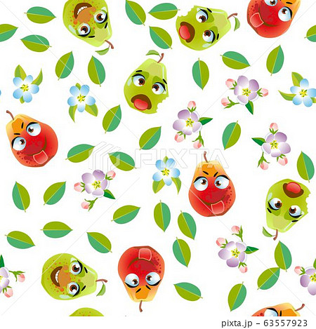Cute seamless pattern with cartoon emoji fruits Cute seamless pattern with cartoon emoji fruits 63557923