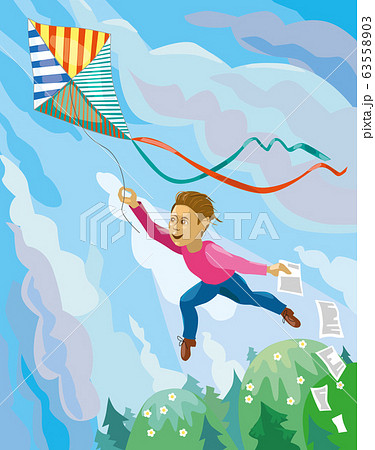 Guy is launching a kite 63558903