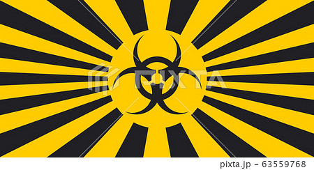 Horizontal background black and yellow rays hazard ncov symbol, vector quarantine banner warning of Horizontal background black and yellow rays hazard ncov symbol, vector quarantine banner warning of 63559768