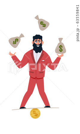 Millionaire character. Businessman with coins and money or profit investment of banker cartoon vector rich man 63559841