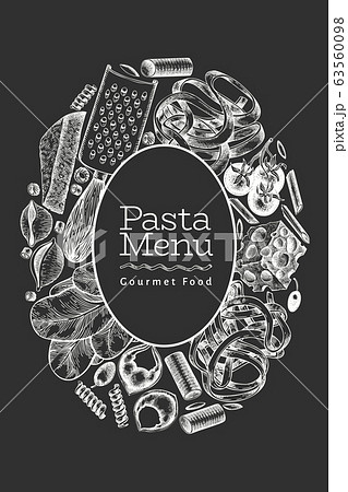 Italian pasta with additions design template. Hand Italian pasta with additions design template. Hand 63560098