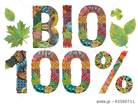 BIO 100 percent. Vector decorative zentangle 63560711
