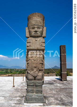 Toltec Warriors or Atlantes columns at Pyramid of Quetzalcoatl in Tula, Mexico. 63562089