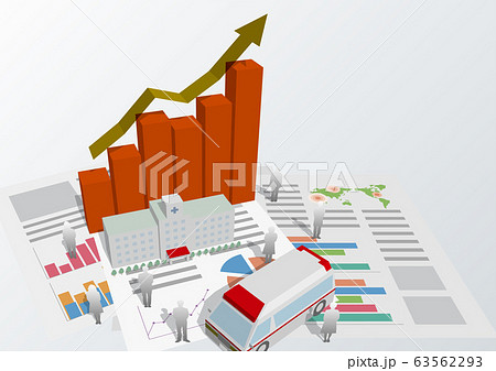 ベクターイラスト デザイン レイアウト 医療イメージ 救急車 病院 グラフ シルエット 背景ありのイラスト素材