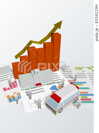 ベクターイラスト デザイン レイアウト 医療イメージ 救急車 病院 グラフ シルエット 背景ありのイラスト素材