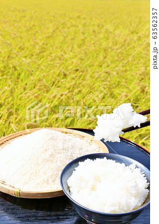 秋の田んぼと新米のごはん 63562357