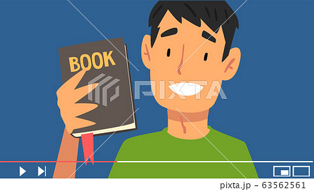 Young Man Blogger Advertising Book To His のイラスト素材