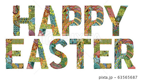 Words HAPPY EASTER . Vector decorative zentangle Words HAPPY EASTER . Vector decorative zentangle 63565687
