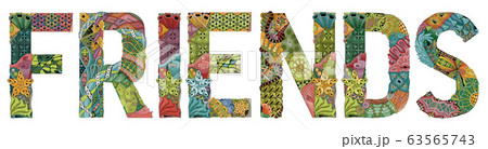 Word FRIENDS. Vector decorative zentangle object 63565743