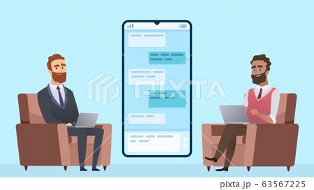 Business correspondence. Businessman communicates with freelancer. International collaboration, remote employees vector concept 63567225