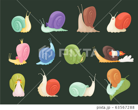 Snails Characters Cartoon Insects With Spiral のイラスト素材