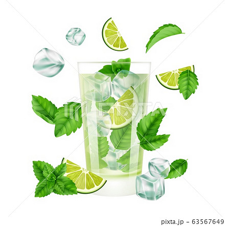 Mojito Cocktail Summer Drink With Ice Lime のイラスト素材