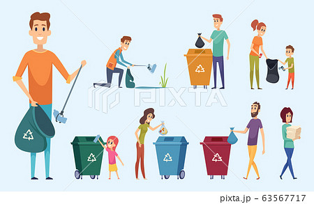Recycling garbage. People sorting waste protect environment garbage separation process vector characters Recycling garbage. People sorting waste protect environment garbage separation process vector characters 63567717