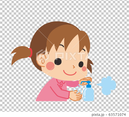 手をアルコール消毒する小さな女の子のイラスト素材