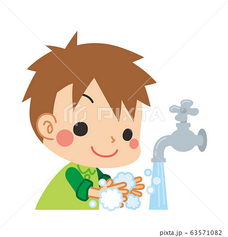 ハンドソープで手を洗う小さな男の子のイラスト素材