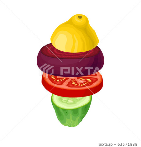 Sliced Fruits and Vegetables Arranged Together in Pile Vector Illustration 63571838