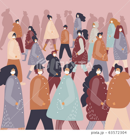 crowd of masked men, protection from coronavirus 63572304