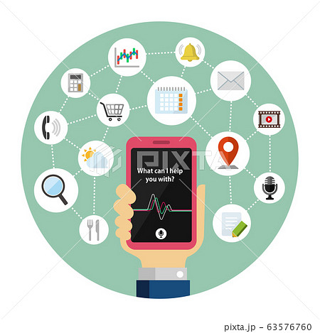 コンシェルジュアプリ 音声アシスタント Siri ベクター円形バナーイラストのイラスト素材 63576760 Pixta
