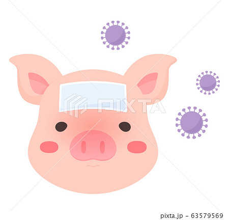 豚インフルエンザに罹った豚のイラストのイラスト素材