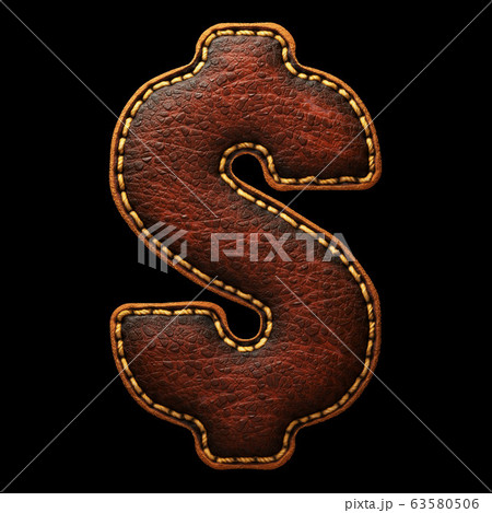 Symbol dollar made of leather. 3D render font with skin texture on black background. Symbol dollar made of leather. 3D render font with skin texture on black background. 63580506