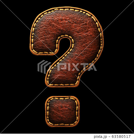 Symbol question mark made of leather. 3D render font with skin texture on black background. 63580517