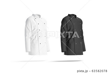 Blank black and white chef jacket mockup, side view Blank black and white chef jacket mockup, side view 63582078