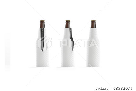 Blank white collapsible beer bottle koozie mockup, front nad back 63582079