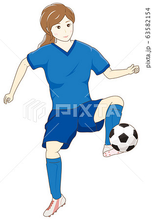 サッカーをする女性03のイラスト素材