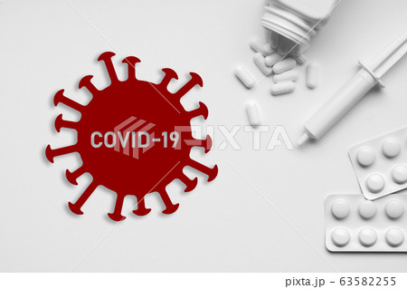COVID 19 or Corona virus icon on top view of COVID 19 or Corona virus icon on top view of 63582255