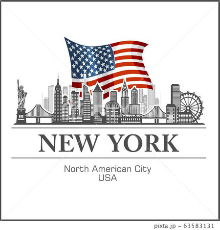 New York city skyline detailed silhouette on USA flag. Vector illustration. 63583131