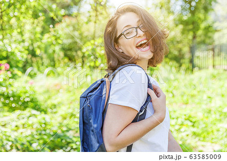 Happy beautiful positive student girl in Happy beautiful positive student girl in 63585009