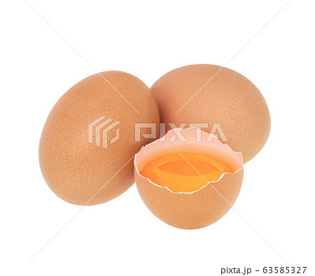 Broken eggs isolated on white background 63585327