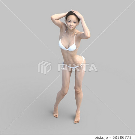白い水着の若い女性 Perming 3dcgイラスト素材のイラスト素材