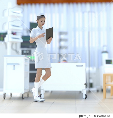 ICUで仕事する若いナース　perming 3DCG イラスト素材 63586818