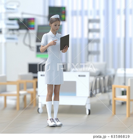 ICUで仕事する若いナース　perming 3DCG イラスト素材 63586819