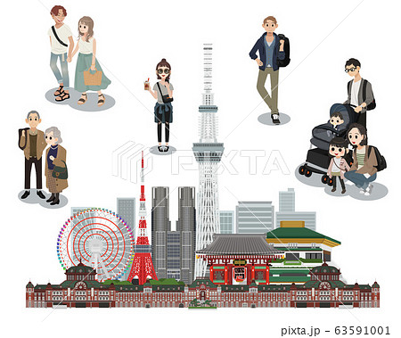 東京の町並みと観光客 63591001