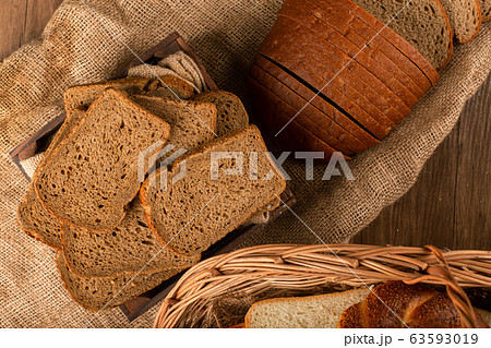 Slices of brown bread in basket Slices of brown bread in basket 63593019