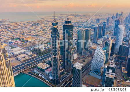 Aerial view of Dubai Downtown skyline, highway 63593393