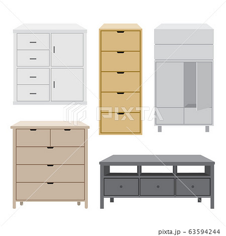 Set Of Cabinet Wood Furniture Style Isolated のイラスト素材