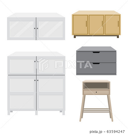 Set Of Cabinet Wood Furniture Style Isolated のイラスト素材